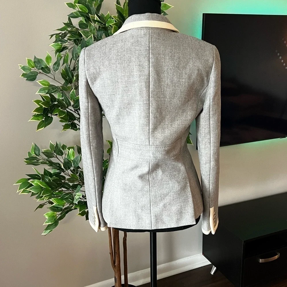 J. Crew Gray Fully-lined wool blazer Size 0 Cream trim Nautical buttons - Picture 3 of 11